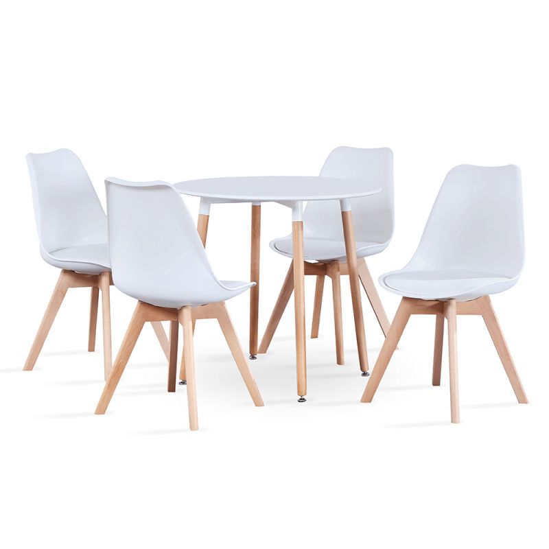 Jedálenský stôl, okrúhly 80cm, MDF, biely, buk, ELCAN NEW