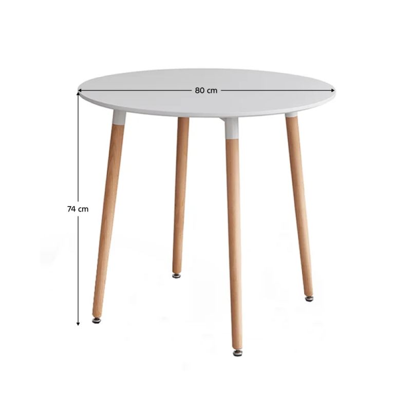 Jedálenský stôl, okrúhly 80cm, MDF, biely, buk, ELCAN NEW