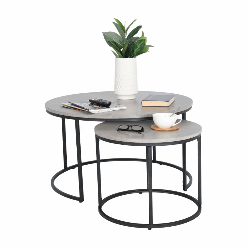 Set dvoch konferenčných stolíkov, 80x80cm, betón, čierny, IKLIN
