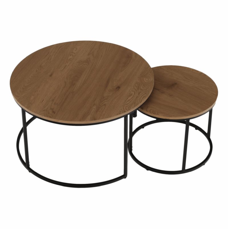 Set dvoch konferenčných stolíkov, 80x80cm, dub, čierny, IKLIN