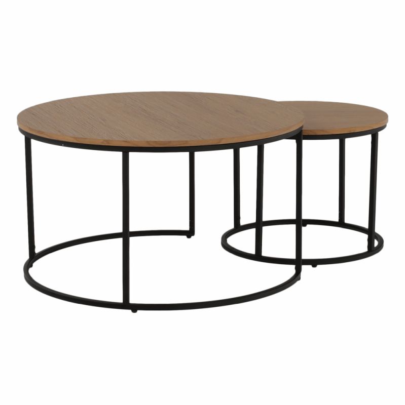 Set dvoch konferenčných stolíkov, 80x80cm, dub, čierny, IKLIN