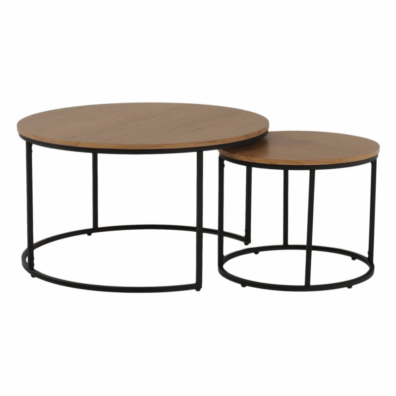 Set dvoch konferenčných stolíkov, 80x80cm, dub, čierny, IKLIN