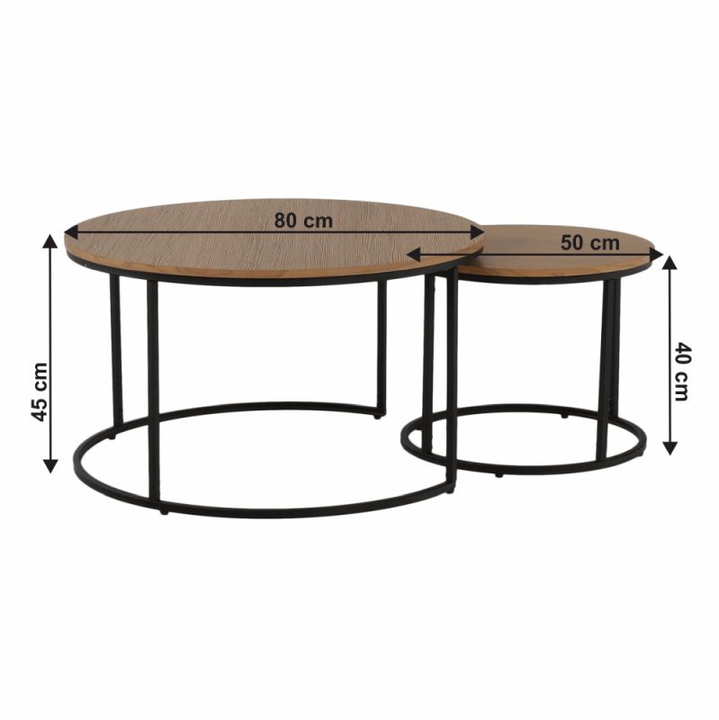 Set dvoch konferenčných stolíkov, 80x80cm, dub, čierny, IKLIN