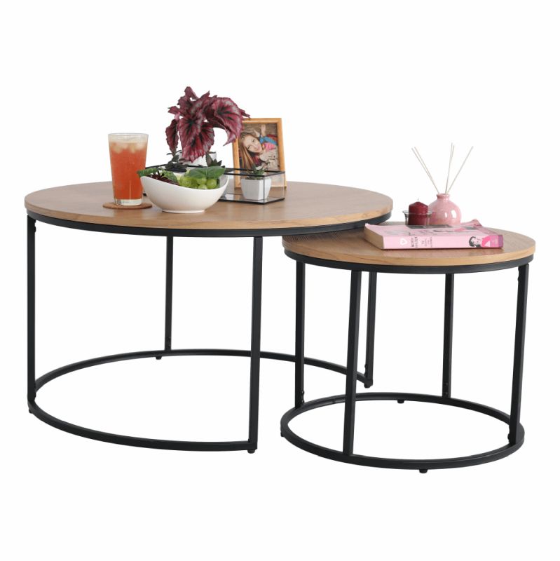 Set dvoch konferenčných stolíkov, 80x80cm, dub, čierny, IKLIN