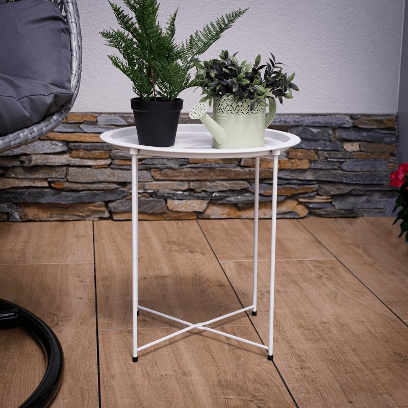 Príručný stolík s odnímateľnou táckou, 47x47cm, biely, RENDER