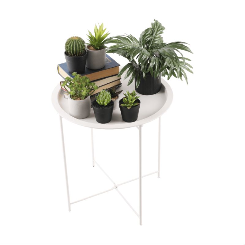 Príručný stolík s odnímateľnou táckou, 47x47cm, biely, RENDER