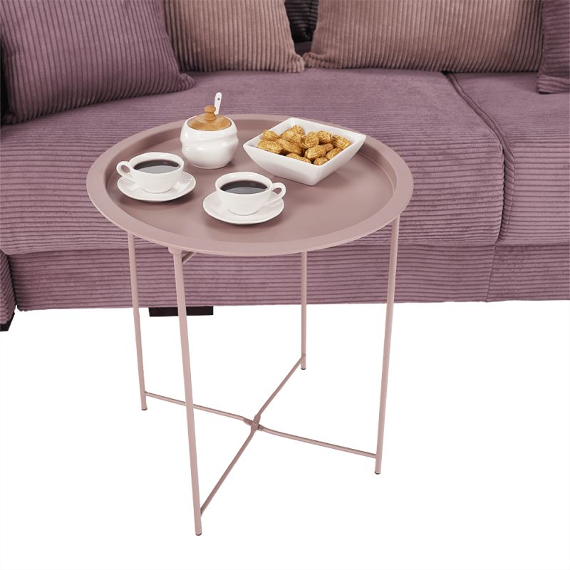 Príručný stolík s odnímateľnou táckou, 47x47cm, ružový, RENDER