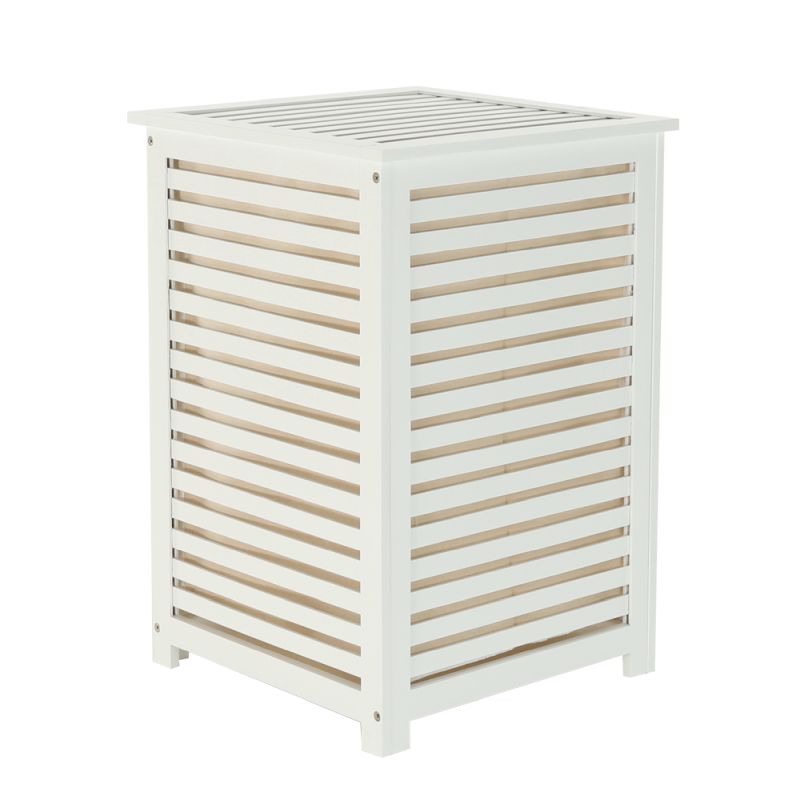 Kôš na bielizeň, 40cm, bambus biely, béžová látka, BASKET