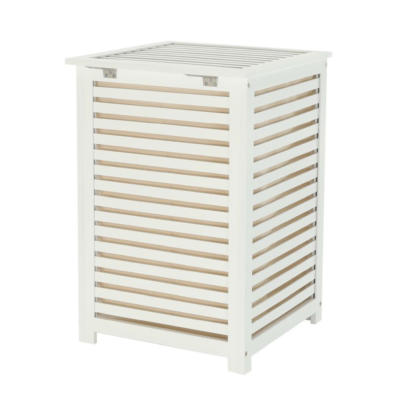 Kôš na bielizeň, 40cm, bambus biely, béžová látka, BASKET