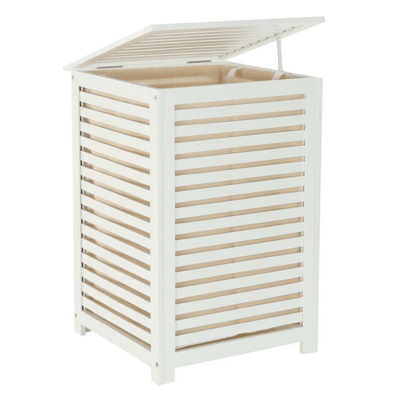 Kôš na bielizeň, 40cm, bambus biely, béžová látka, BASKET