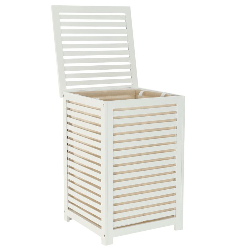 Kôš na bielizeň, 40cm, bambus biely, béžová látka, BASKET
