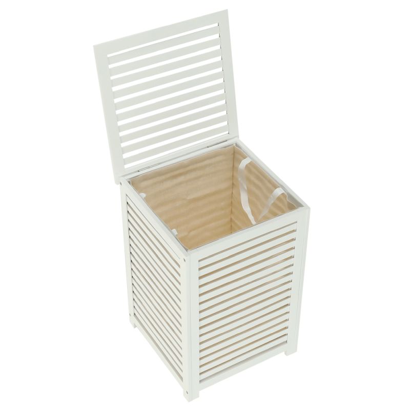 Kôš na bielizeň, 40cm, bambus biely, béžová látka, BASKET