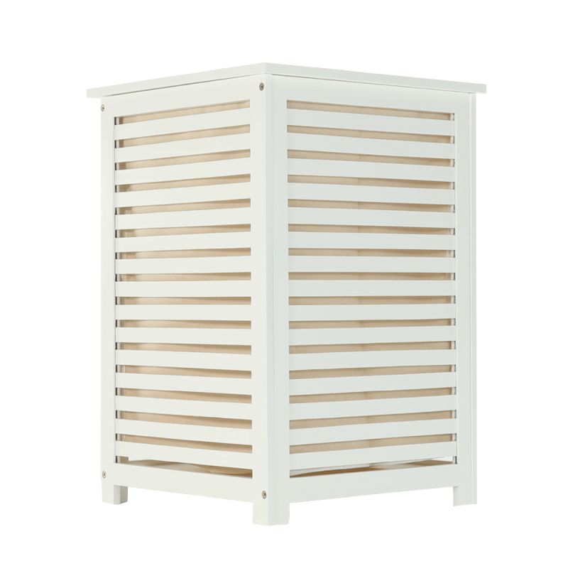Kôš na bielizeň, 40cm, bambus biely, béžová látka, BASKET