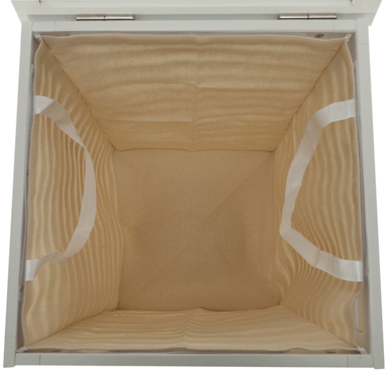 Kôš na bielizeň, 40cm, bambus biely, béžová látka, BASKET