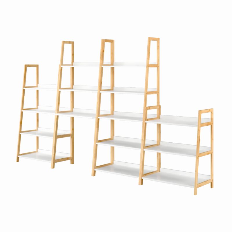 Regál, 63cm, 5-policový, biely, prírodný, KOEN TYP 3