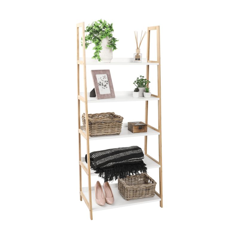 Regál, 63cm, 5-policový, biely, prírodný, KOEN TYP 3