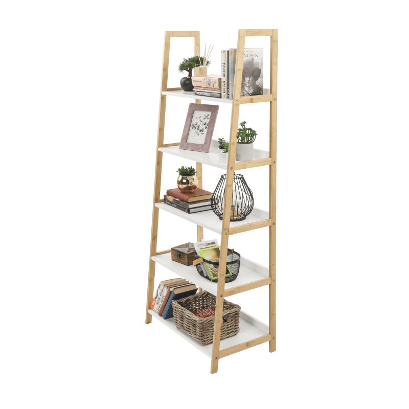 Regál, 63cm, 5-policový, biely, prírodný, KOEN TYP 3