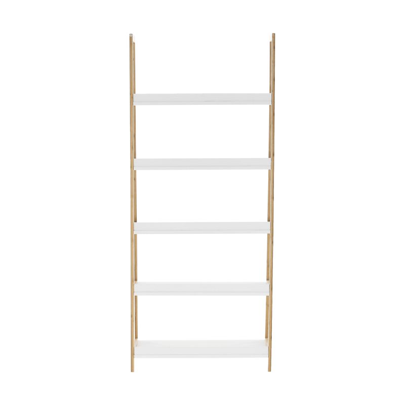 Regál, 63cm, 5-policový, biely, prírodný, KOEN TYP 3
