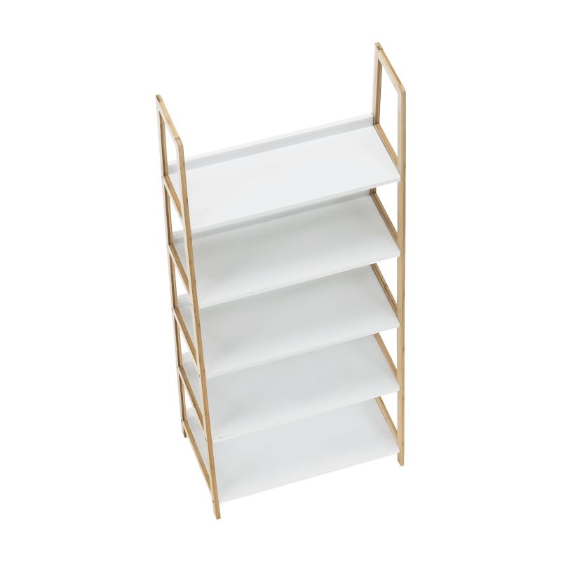 Regál, 63cm, 5-policový, biely, prírodný, KOEN TYP 3