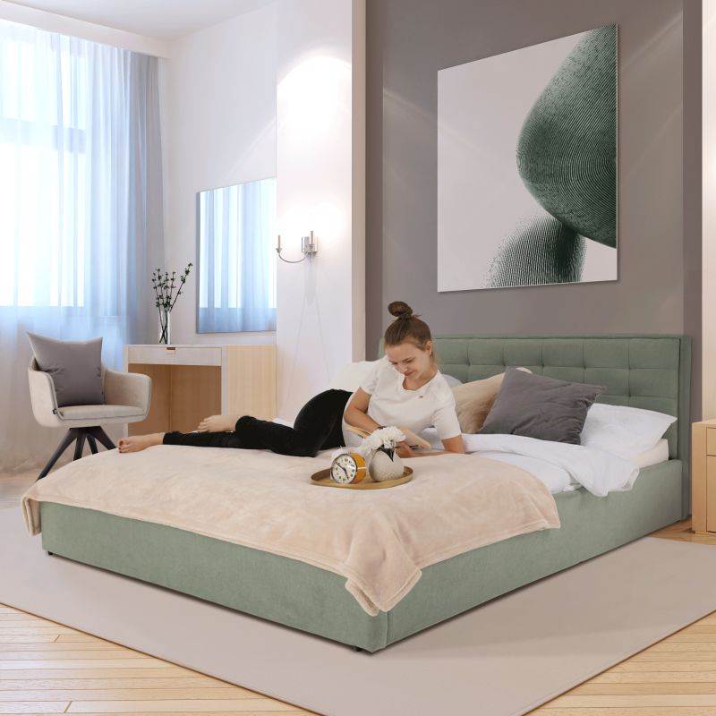 Manželská posteľ, 180x200, s roštom, mentolová, ELSIE