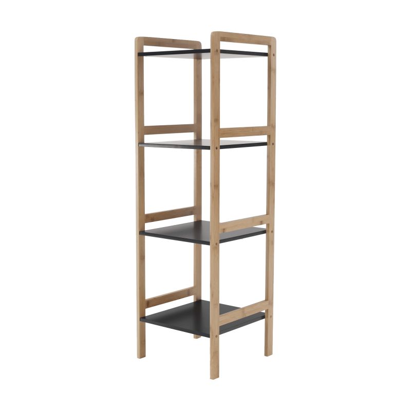 Regál, 34cm, 4-policový, prírodný, čierny, NAOKO