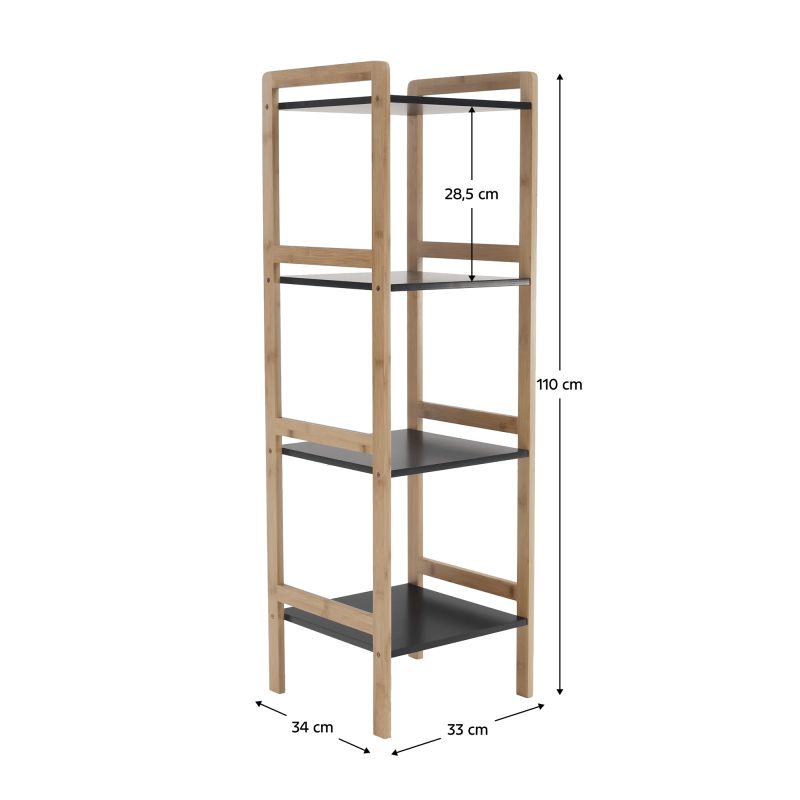 Regál, 34cm, 4-policový, prírodný, čierny, NAOKO