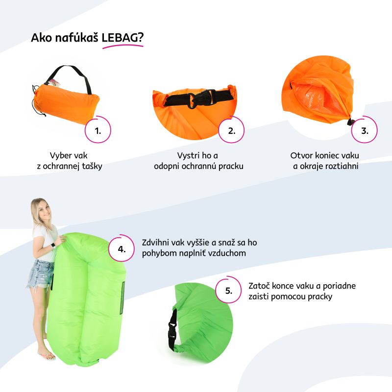 Nafukovací sedací vak, oranžový, LEBAG