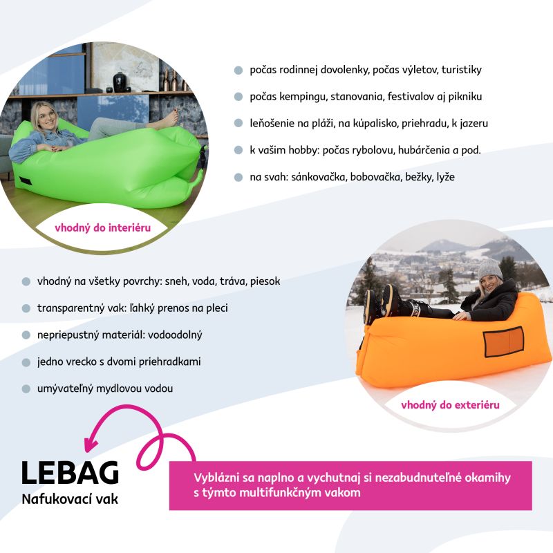 Nafukovací sedací vak, zelený, LEBAG