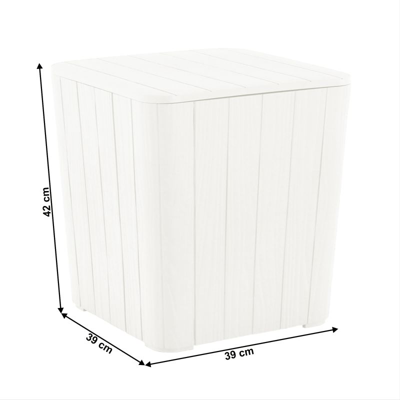 Záhradný úložný box, príručný stolík, biely, plast, IBLIS