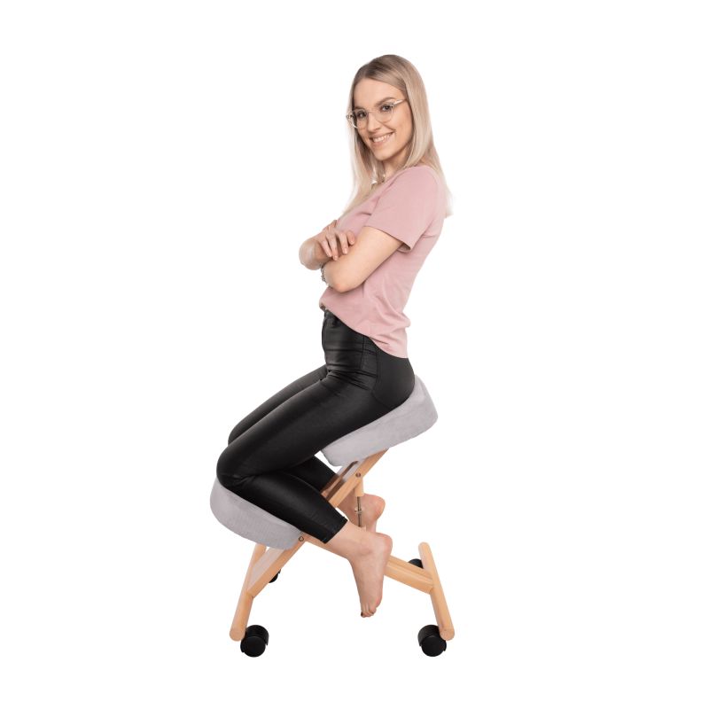 Ergonomická kľakačka, sivohnedá Taupe látka, buk, FLONET