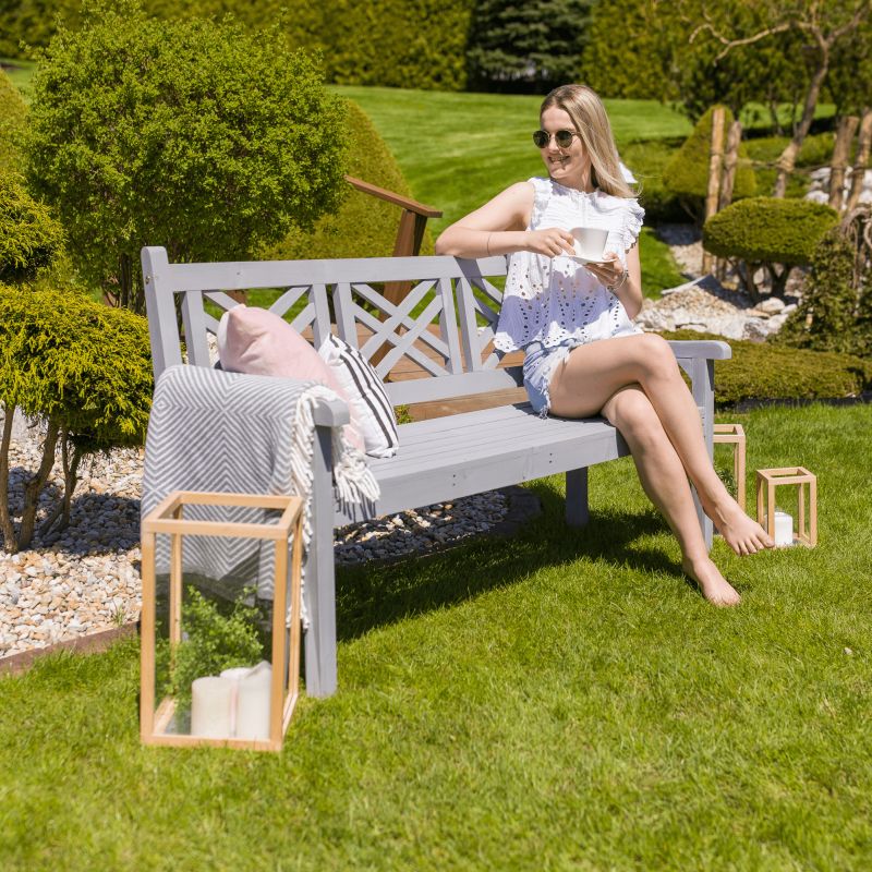 Záhradná lavička, 150cm, masív, sivý, FABLA