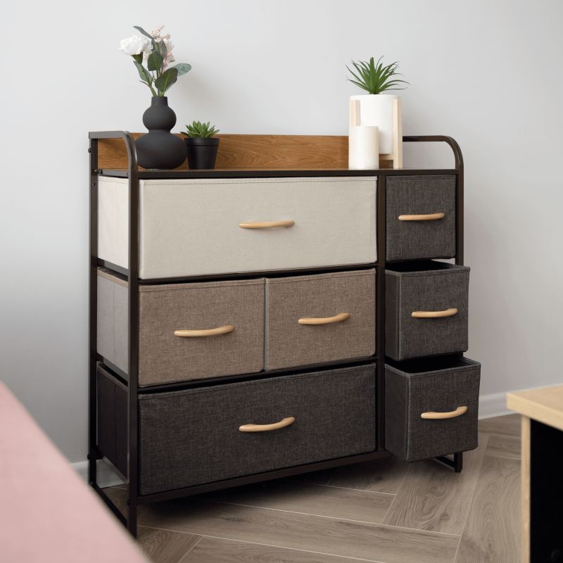Komoda, 80cm, látkové šuplíky, čierna, béžová, hnedá, HAZEL TYP 3