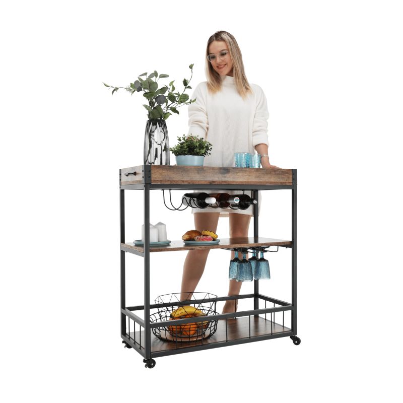 Servírovací vozík, 80cm, dub smoke, čierny, SILVIUS