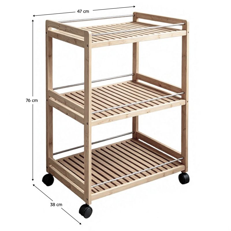 Servírovací vozík, 47cm, prírodný, bambus, NASHY