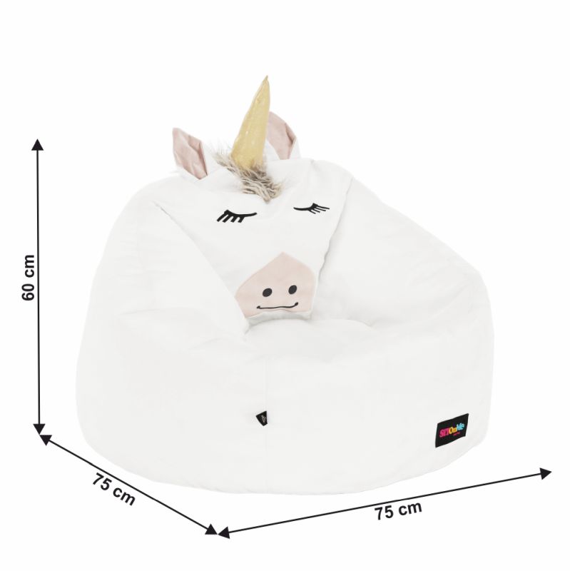 Sedací vak, 75cm, jednorožec, biely, látka, INOROG