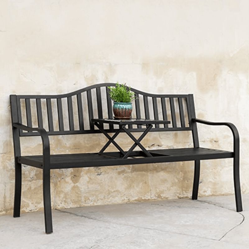 Záhradná lavička, so stolíkom, 150 cm, kov, čierna, DAGNO