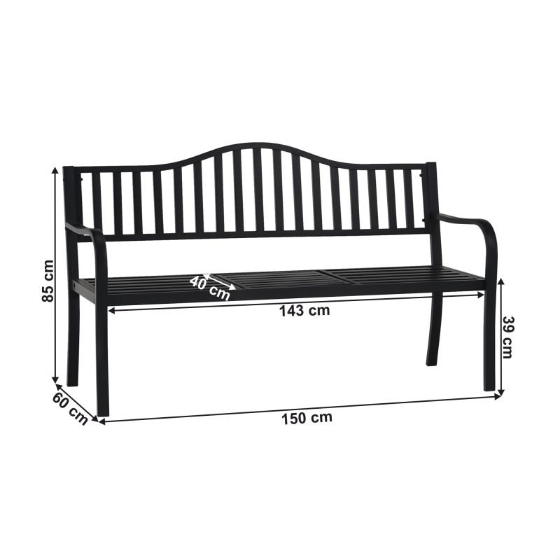 Záhradná lavička, so stolíkom, 150 cm, kov, čierna, DAGNO