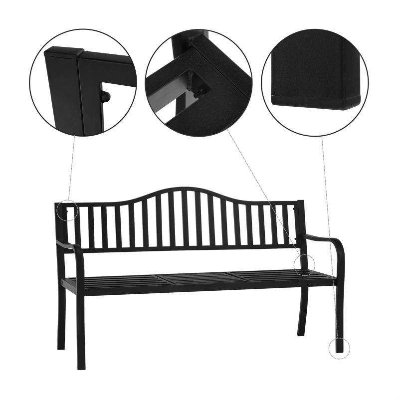 Záhradná lavička, so stolíkom, 150 cm, kov, čierna, DAGNO