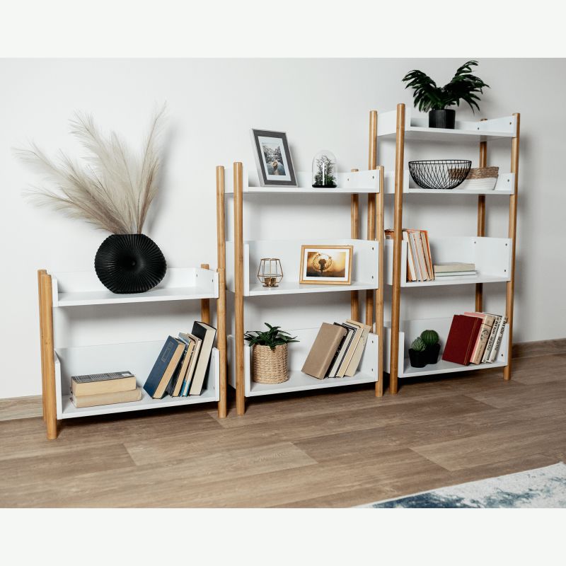 3-poličkový regál, 60cm, bambus, prírodný, biely, BALTIKA TYP 2