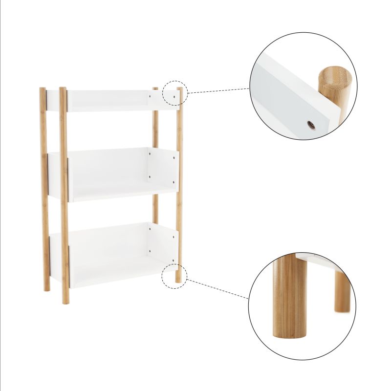 3-poličkový regál, 60cm, bambus, prírodný, biely, BALTIKA TYP 2