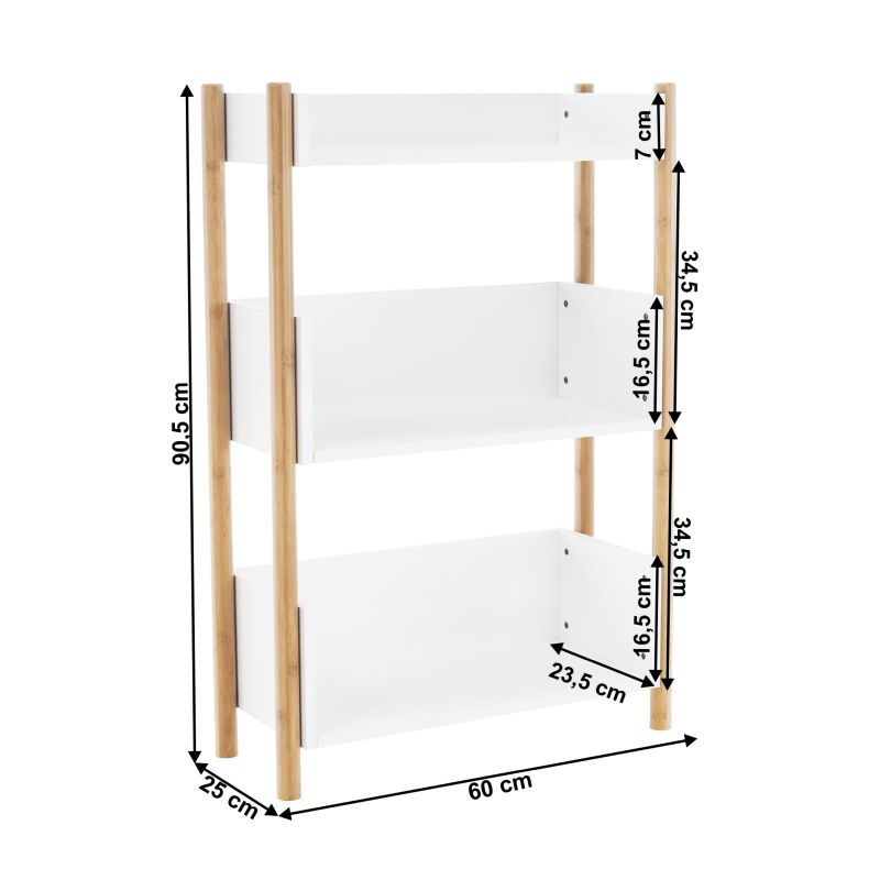 3-poličkový regál, 60cm, bambus, prírodný, biely, BALTIKA TYP 2