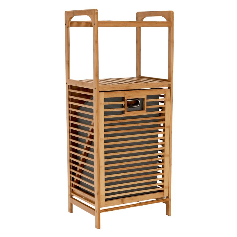 Kôš na bielizeň, 40cm, bambus prírodný, sivá látka, KERI NEW