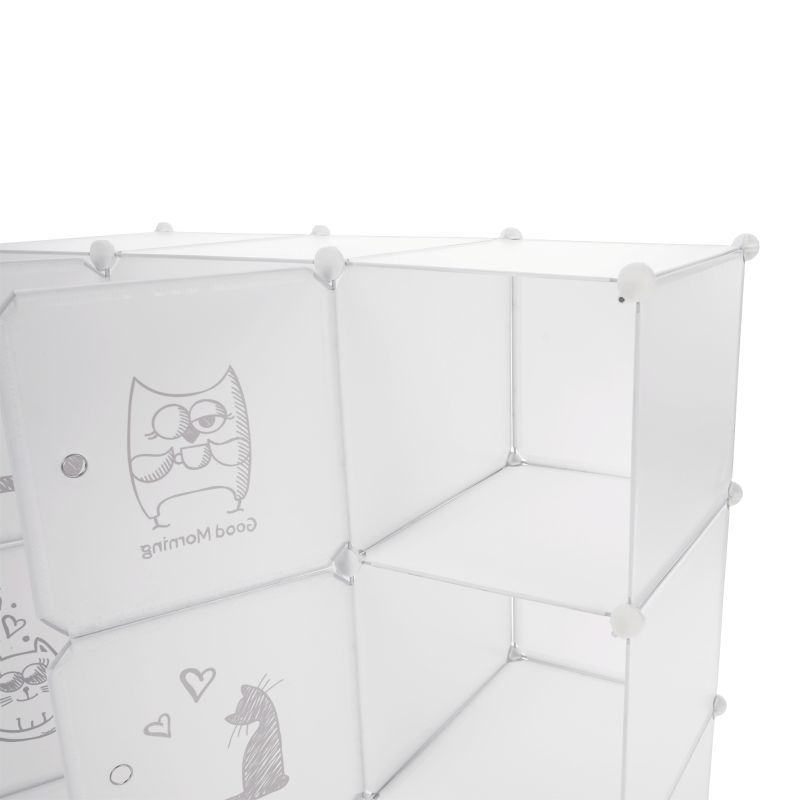 Detská modulárna skriňa, 107cm, biela, hnedý vzor, KITARO