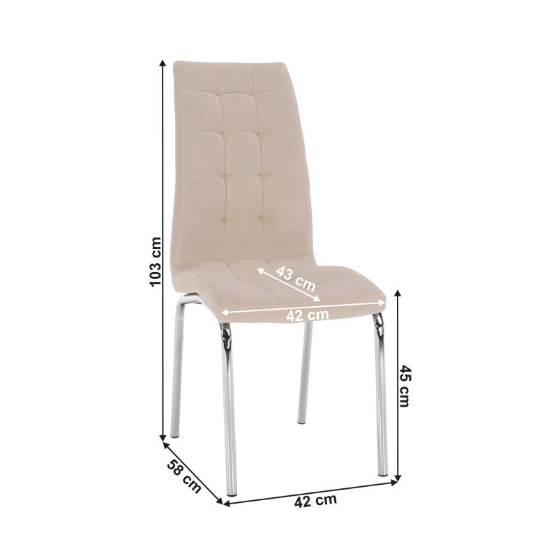 Jedálenská stolička, béžová Dulux Velvet látka, nohy chróm, GERDA NEW