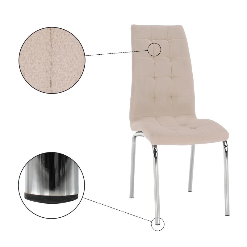 Jedálenská stolička, béžová Dulux Velvet látka, nohy chróm, GERDA NEW