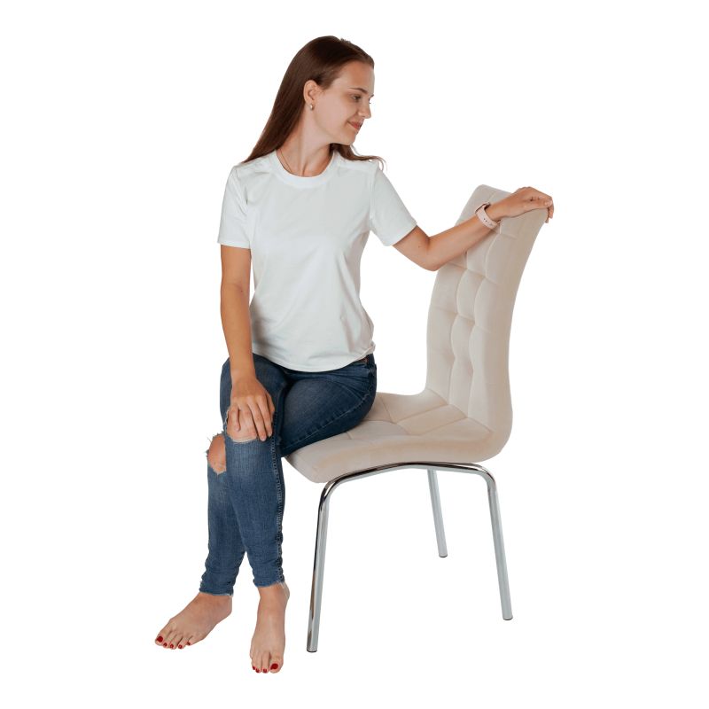 Jedálenská stolička, béžová Dulux Velvet látka, nohy chróm, GERDA NEW