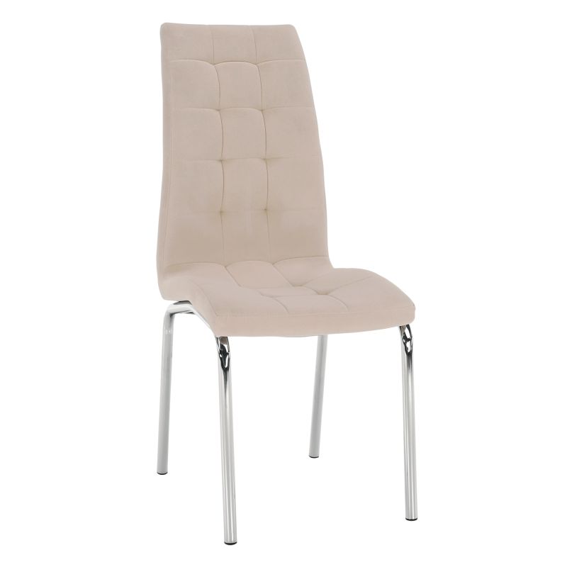 Jedálenská stolička, béžová Dulux Velvet látka, nohy chróm, GERDA NEW