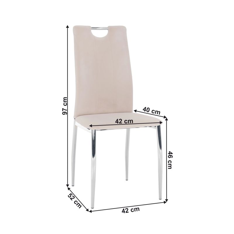Jedálenská stolička, béžová Dulux Velvet látka, nohy chróm, OLIVA NEW