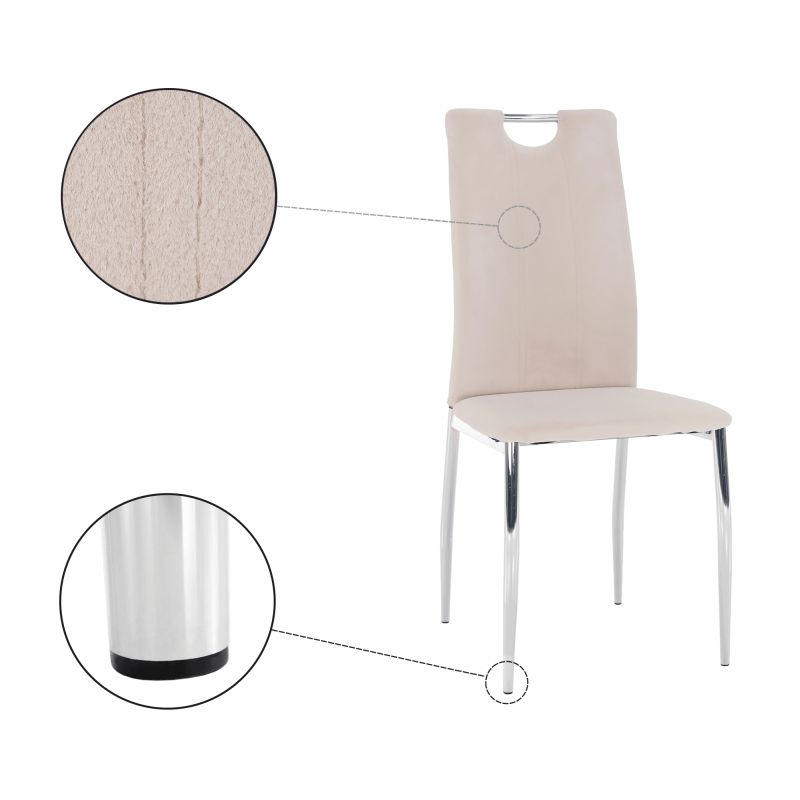 Jedálenská stolička, béžová Dulux Velvet látka, nohy chróm, OLIVA NEW