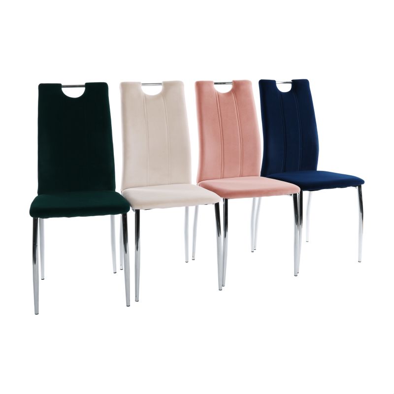 Jedálenská stolička, béžová Dulux Velvet látka, nohy chróm, OLIVA NEW